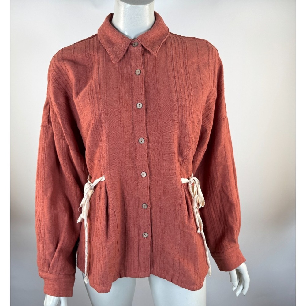 Free People Cotton Long Sleeve Shirt Women S EUC Button Up Blouse Collared Top‎
